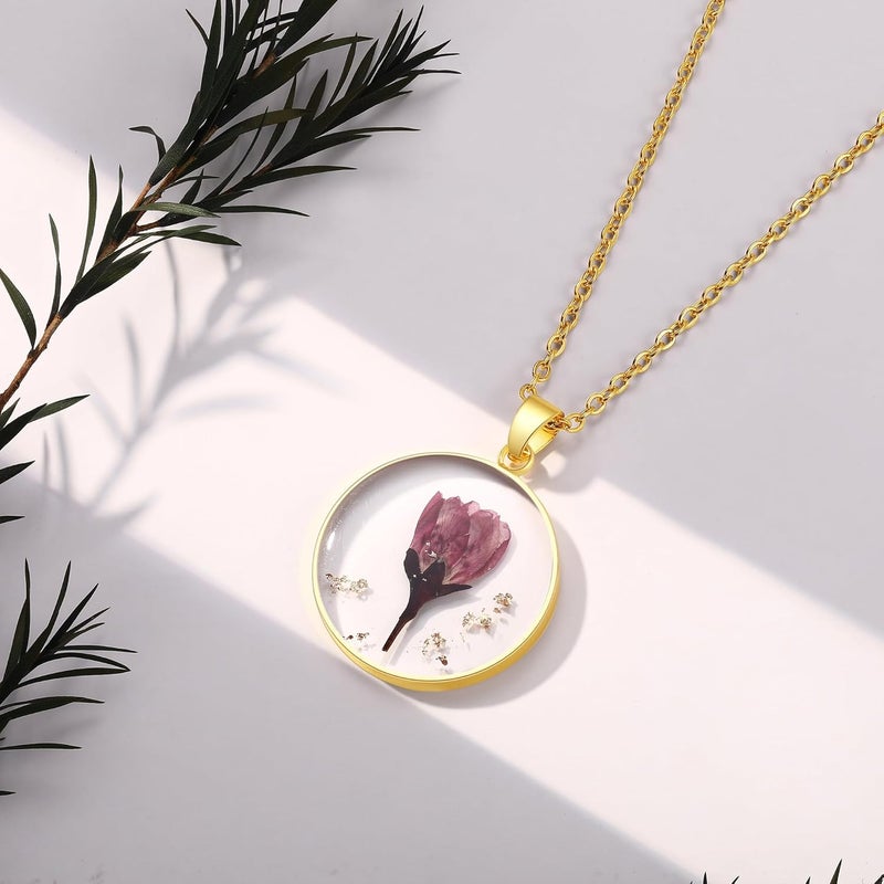 AUNTESIGN Store Forget-Me-Not and Queen Anne's Lace Pressed Wildflower Necklace | Birth Month Real Flower Necklace | Gold/Silver Pressed Flower Jewelry | Personalized Handmade Jewelry - Image 2